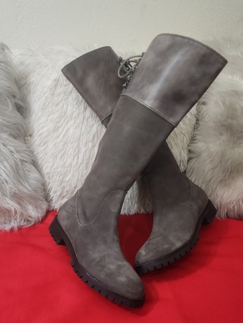 Cole Haan Nike Air Gray Knee High Boots with Lace-Back Detail